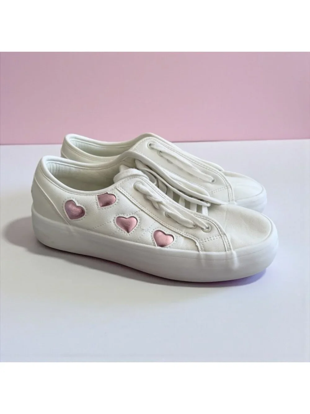 SINCERELY JULES Tag Pink White Heart Print Sneakers Size 8.5